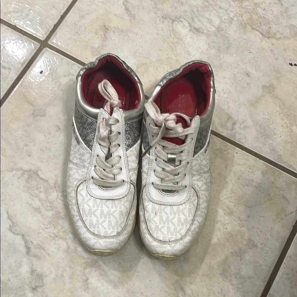 Michael Kors White and Silver Sneakers